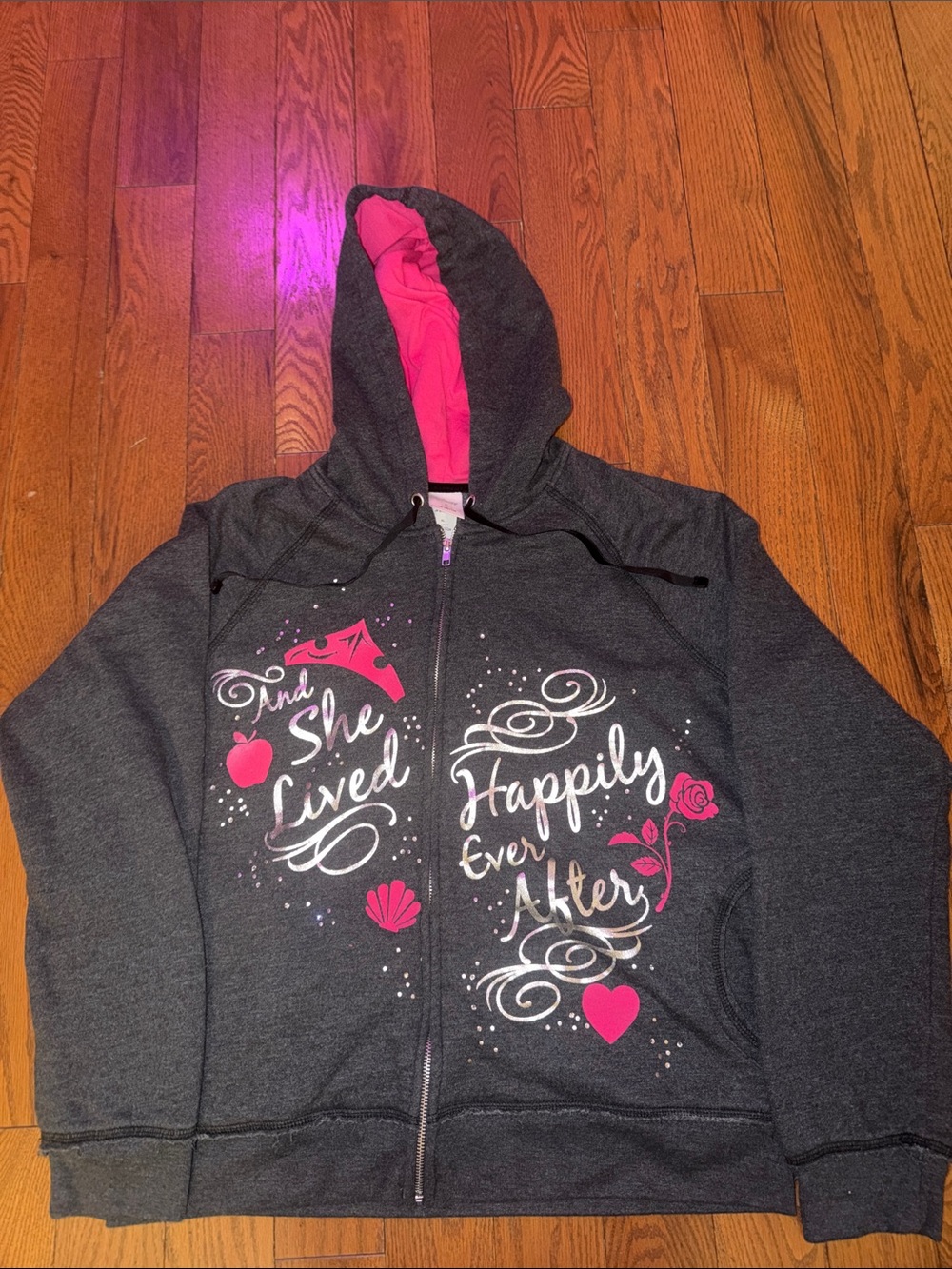 Disney Dark Gray & Pink 'She Lived Happily Ever After' Zip Hoodie